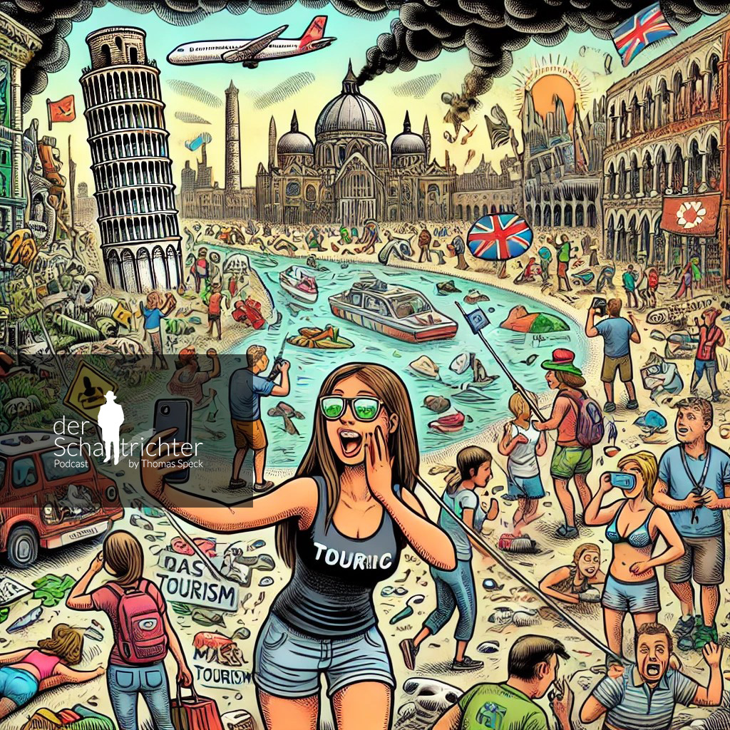 Der schiefe Turm von Pisa, eine Kathedrale, ein Strand. Darauf tausende Touristen mit Selfie Sticks, in typischen Selbstdarsteller Posen. Überall Dreck und Verschmutzung - im Grunde wahrlich kein Vergnügen